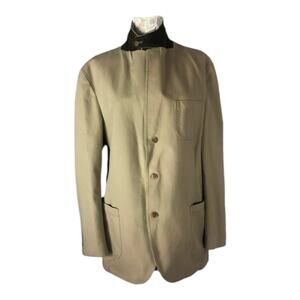 Barn coat stand collar patch elbow Khaki Lands' End 100% cotton 44 R